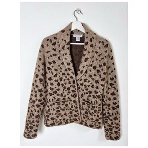 Belvedere Italian Wool Blend Leopard Print Cardigan Size Small